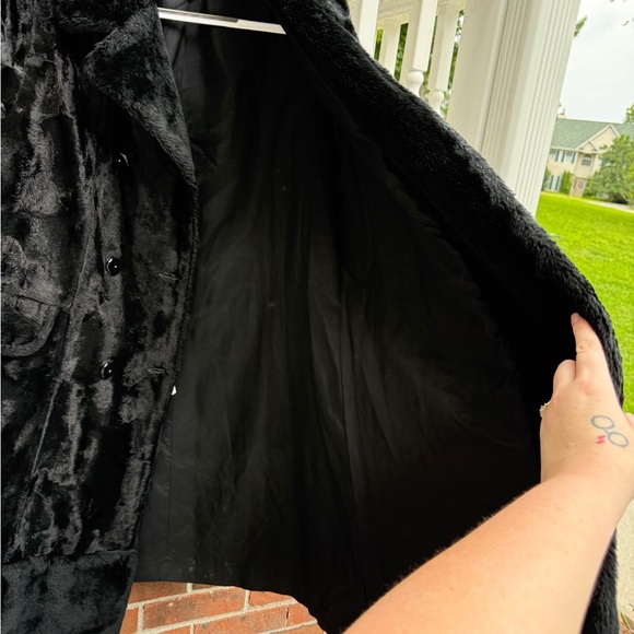 Vintage Union Made 70s Retro Black Faux Fur Persian Lamb Penny Lane Coat Large - Picture 8 of 9